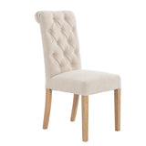 Classic-Cream-Fabric-Dining-Chair-Deep-Buttoned-Back-Wood-Legs-Set-of-2