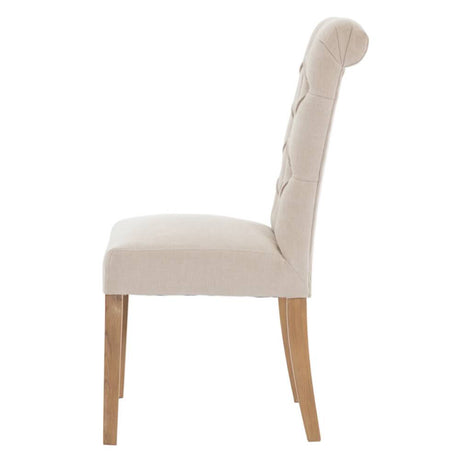 Classic-Cream-Fabric-Dining-Chair-Deep-Buttoned-Back-Wood-Legs-Set-of-2