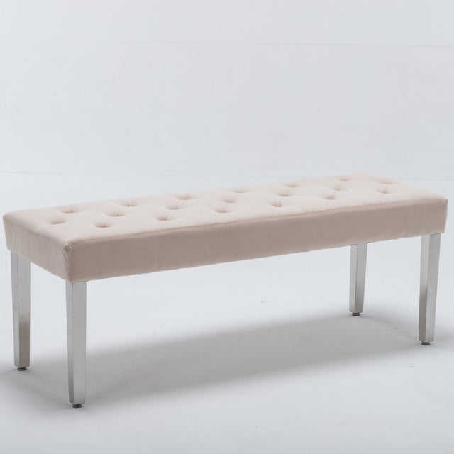 Classic-Cream-Velvet-Dining-Bench-Metal-Legs-130cm