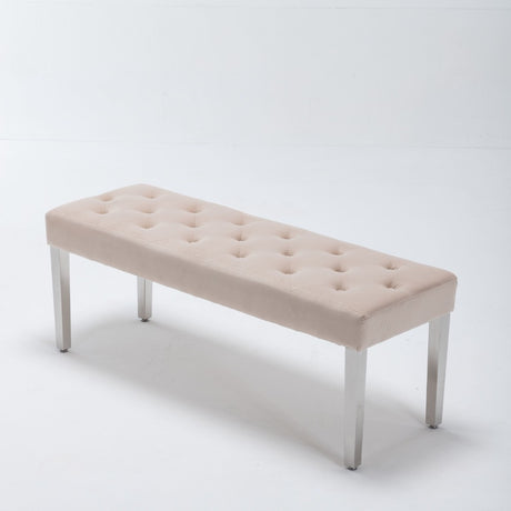 Classic-Cream-Velvet-Dining-Bench-Metal-Legs-130cm