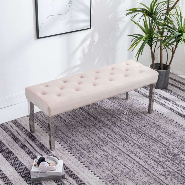 Classic-Cream-Velvet-Dining-Bench-Metal-Legs-130cm