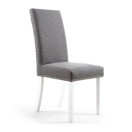 Classic-Dark-Grey-Linen-Dining-Chair-White-Rubberwood-Legs