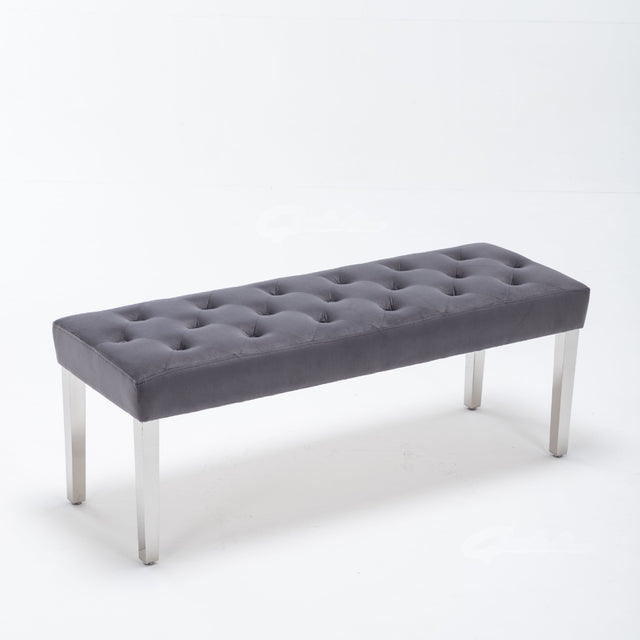 Classic-Dark-Grey-Velvet-Dining-Bench-Metal-Legs-130cm