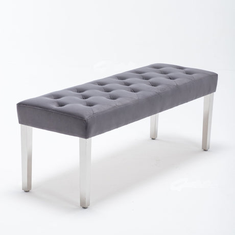 Classic-Dark-Grey-Velvet-Dining-Bench-Metal-Legs-130cm