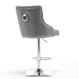 Classic-Dark-Grey-Velvet-Knocker-Back-Bar-Stool-Adjustable-Stainless-Steel-Base