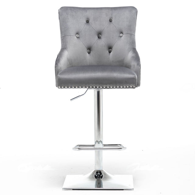 Classic-Dark-Grey-Velvet-Knocker-Back-Bar-Stool-Adjustable-Stainless-Steel-Base