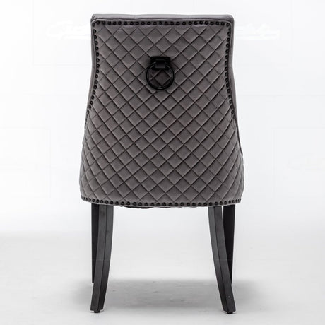 Classic-Dark-Grey-Velvet-Knocker-Back-Dining-Chair-Diamond-Stitched-Back-Black-Metal-Legs-Set-of-2