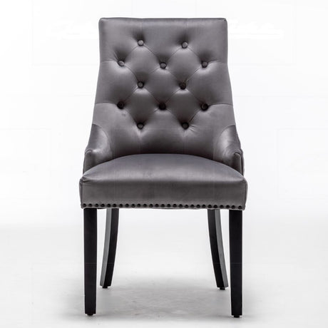 Classic-Dark-Grey-Velvet-Knocker-Back-Dining-Chair-Diamond-Stitched-Back-Black-Metal-Legs-Set-of-2