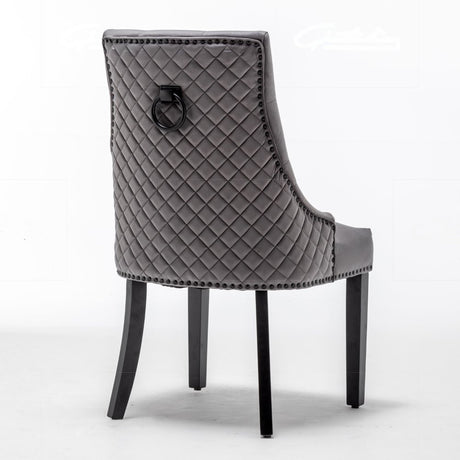 Classic-Dark-Grey-Velvet-Knocker-Back-Dining-Chair-Diamond-Stitched-Back-Black-Metal-Legs-Set-of-2