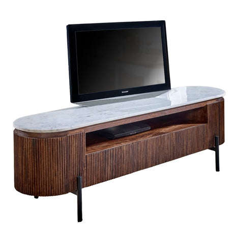 Kampala Rustic Genuine White Marble And Dark Mango Wood TV Stand With Storage