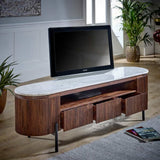 Kampala Rustic Genuine White Marble And Dark Mango Wood TV Stand With Storage