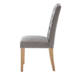 Classic-Grey-Fabric-Dining-Chair-Buttoned-Back-Wood-Legs-Set-of-2