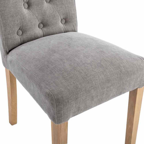 Classic-Grey-Fabric-Dining-Chair-Buttoned-Back-Wood-Legs-Set-of-2