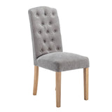 Classic-Grey-Fabric-Dining-Chair-Buttoned-Back-Wood-Legs-Set-of-2