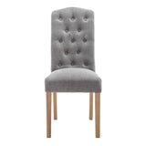 Classic-Grey-Fabric-Dining-Chair-Buttoned-Back-Wood-Legs-Set-of-2