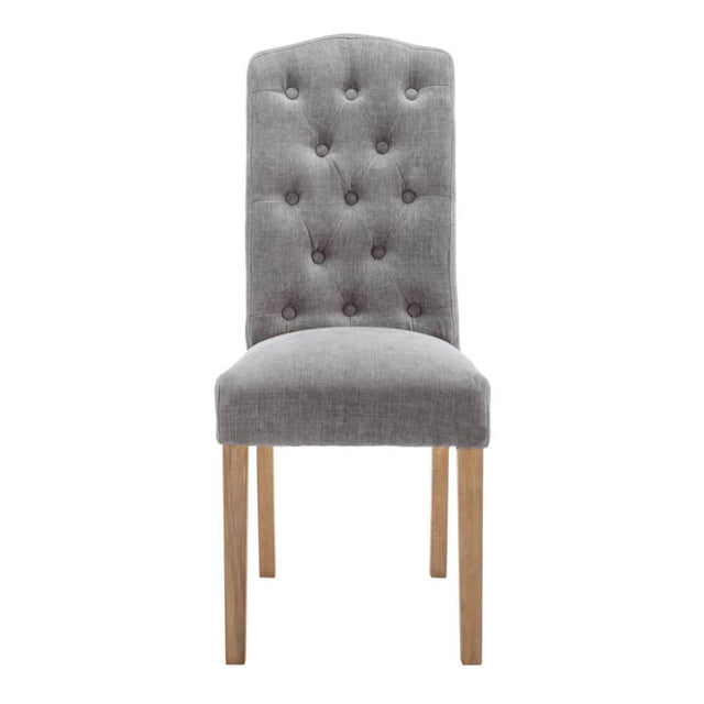 Classic-Grey-Fabric-Dining-Chair-Buttoned-Back-Wood-Legs-Set-of-2