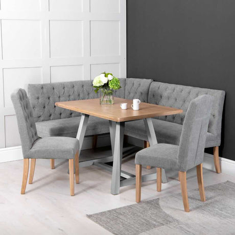 Classic-Grey-Fabric-Dining-Chair-Buttoned-Back-Wood-Legs-Set-of-2