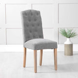 Classic-Grey-Fabric-Dining-Chair-Buttoned-Back-Wood-Legs-Set-of-2