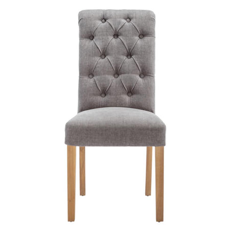 Classic-Grey-Fabric-Dining-Chair-Deep-Buttoned-Back-Wood-Legs-Set-of-2