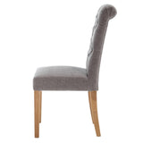 Classic-Grey-Fabric-Dining-Chair-Deep-Buttoned-Back-Wood-Legs-Set-of-2