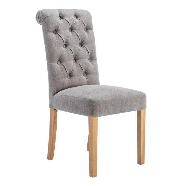 Classic-Grey-Fabric-Dining-Chair-Deep-Buttoned-Back-Wood-Legs-Set-of-2