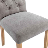 Classic-Grey-Fabric-Dining-Chair-Deep-Buttoned-Back-Wood-Legs-Set-of-2