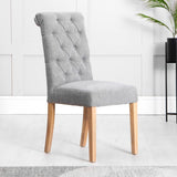 Classic-Grey-Fabric-Dining-Chair-Deep-Buttoned-Back-Wood-Legs-Set-of-2