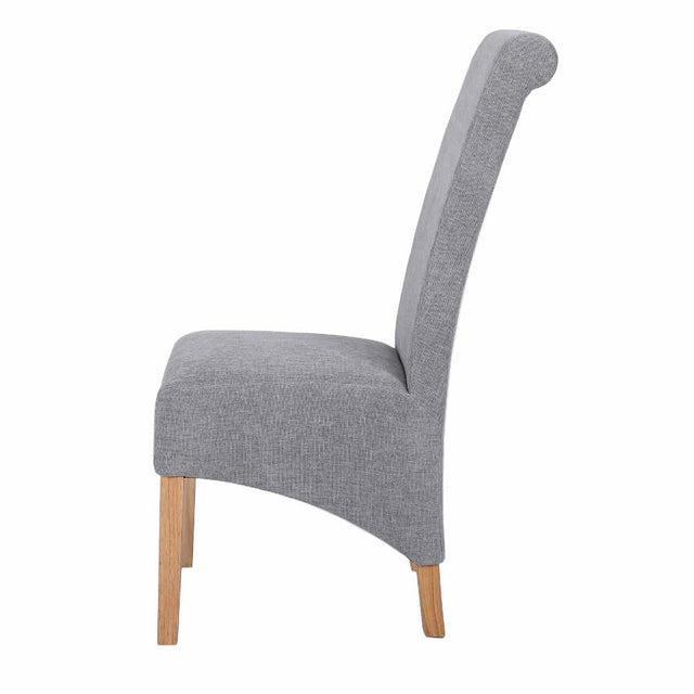 Classic-Grey-Fabric-High-Back-Dining-Chair-Wood-Legs-Set-of-2