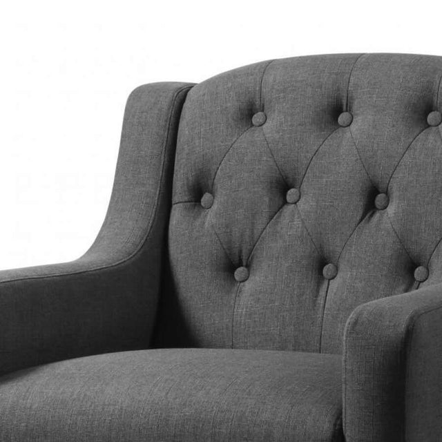 Classic-Grey-Fabric-Lounge-Chair-With-Deep-Buttoned-Back-&-Wood-Legs