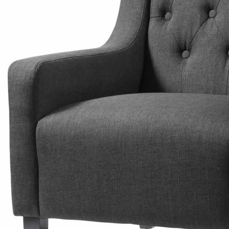 Classic-Grey-Fabric-Lounge-Chair-With-Deep-Buttoned-Back-&-Wood-Legs