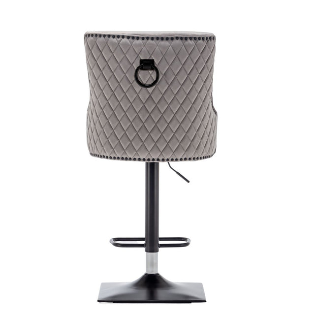 Classic-Grey-Velvet-Knocker-Back-Diamond-Stitched-Adjustable-Bar-Stool-Stainless-Steel-Base