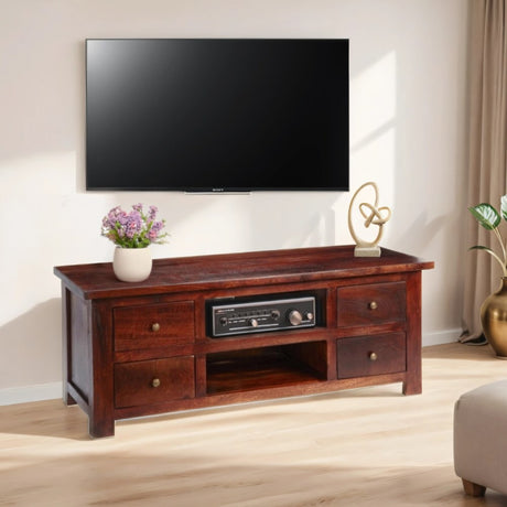 Indore Classic Dark Mango Wood TV Stand With Storage