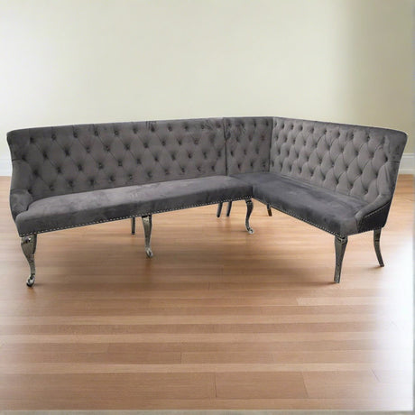 Classic-Large-Dark-Grey-Velvet-Corner-Dining-Bench-Metal-Curved-Legs