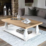 Hazel Rustic Rectangular Oak Wood Coffee Table With Shelf