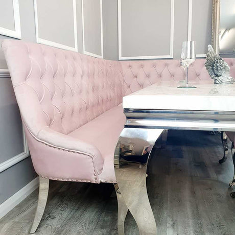 Classic-Large-Pink-Velvet-Corner-Dining-Bench-Metal-Curved-Legs