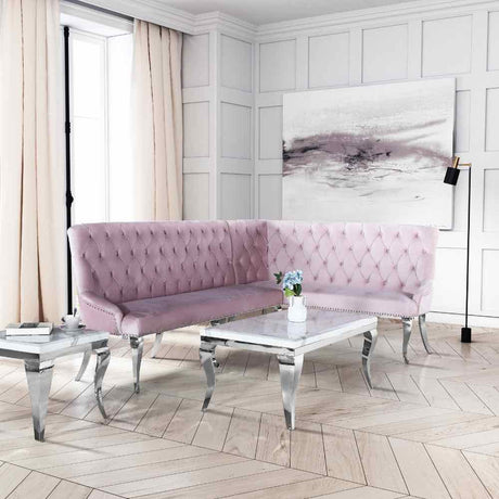 Classic-Large-Pink-Velvet-Corner-Dining-Bench-Metal-Curved-Legs