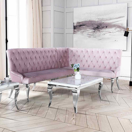 Classic-Large-Pink-Velvet-Corner-Dining-Bench-Metal-Curved-Legs