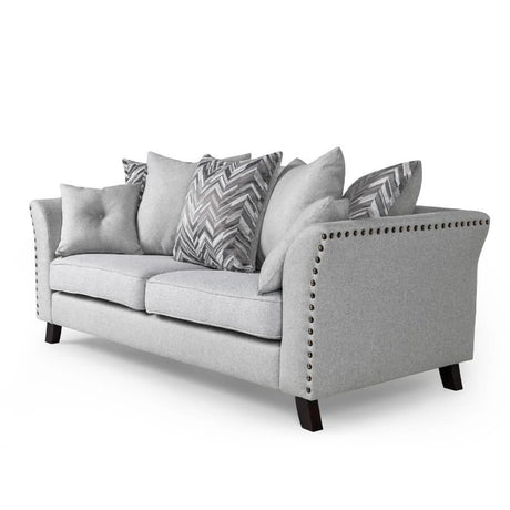 Classic-Light-Grey-Fabric-3-Seater-Standard-Sofa-With-Studded-Detailing-Wood-Legs-200cm