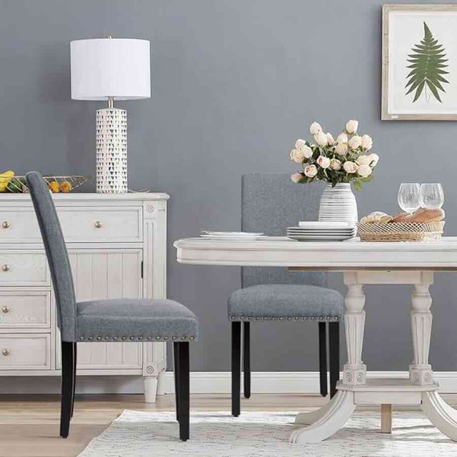 Classic-Light-Grey-Linen-Dining-Chair-Black-Rubberwood-Legs-Set-of-2