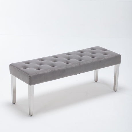 Classic-Light-Grey-Velvet-Dining-Bench-Metal-Legs-130cm