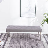 Classic-Light-Grey-Velvet-Dining-Bench-Metal-Legs-130cm