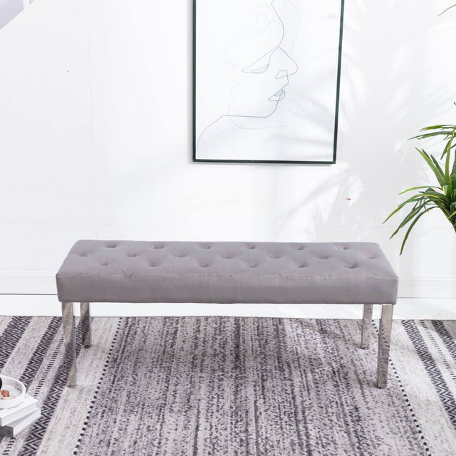 Classic-Light-Grey-Velvet-Dining-Bench-Metal-Legs-130cm