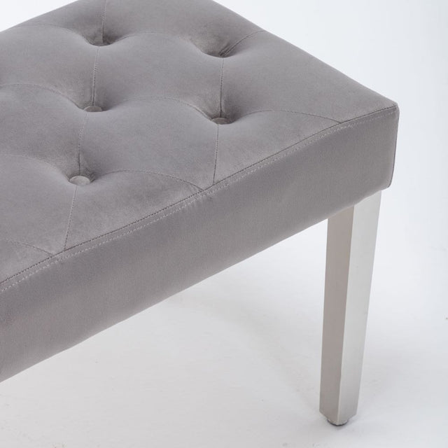 Classic-Light-Grey-Velvet-Dining-Bench-Metal-Legs-130cm