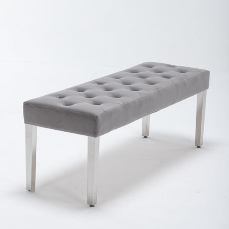 Classic-Light-Grey-Velvet-Dining-Bench-Metal-Legs-130cm