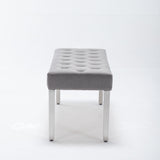 Classic-Light-Grey-Velvet-Dining-Bench-Metal-Legs-130cm