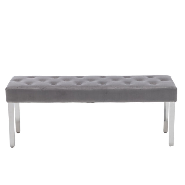 Classic-Light-Grey-Velvet-Dining-Bench-Metal-Legs-130cm