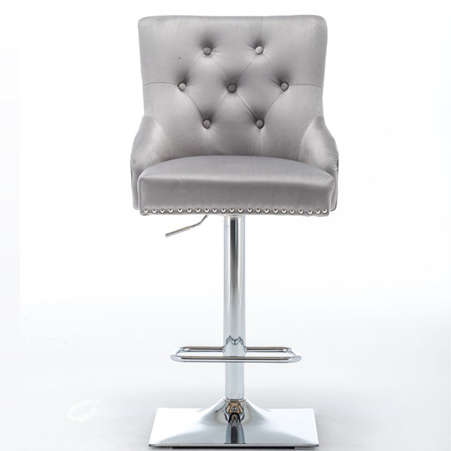 Classic-Light-Grey-Velvet-Knocker-Back-Bar-Stool-Adjustable-Stainless-Steel-Base