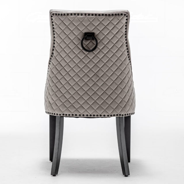 Classic-Light-Grey-Velvet-Knocker-Back-Dining-Chair-Diamond-Stitched-Back-Black-Metal-Legs-Set-of-2