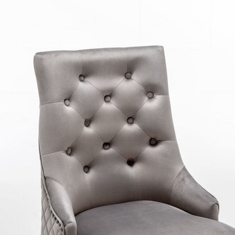 Classic-Light-Grey-Velvet-Knocker-Back-Dining-Chair-Diamond-Stitched-Back-Black-Metal-Legs-Set-of-2