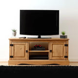 Annecy Rustic Light Pine Wood Large TV Stand With Storage